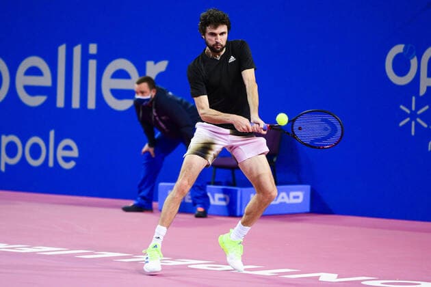 Gilles Simon (Fra) TENNIS : Open Sud de France 2022 - Montpellier - Qualifs - 31 01 2022 JBAutissier Panoramic 