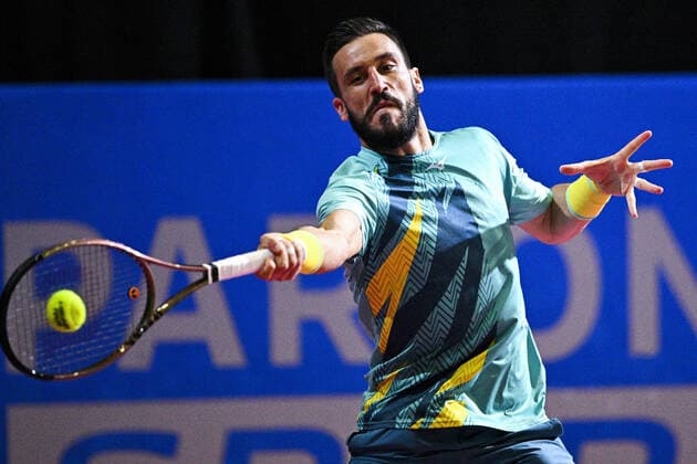 Damir Dzumhur (Bih) TENNIS : Open Sud de France 2022 - Montpellier - 03 02 2022 JBAutissier Panoramic 