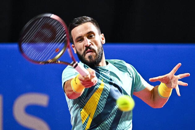 Damir Dzumhur (Bih) TENNIS : Open Sud de France 2022 - Montpellier - 03 02 2022 JBAutissier Panoramic 