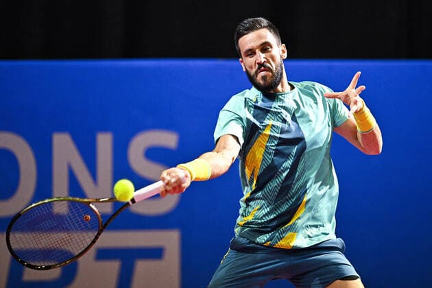 Damir Dzumhur (Bih) TENNIS : Open Sud de France 2022 - Montpellier - 03 02 2022 JBAutissier Panoramic 