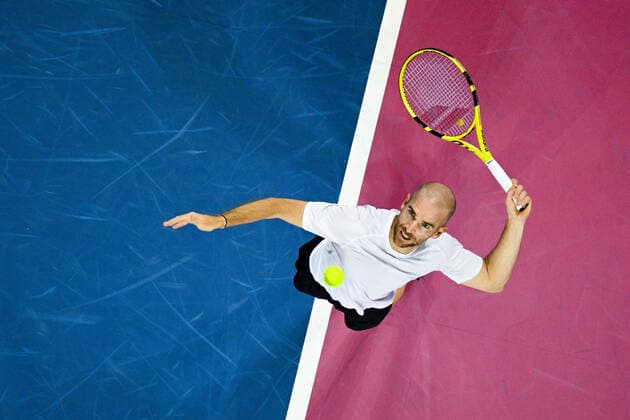 Adrian Mannarino (Fra) TENNIS : Open Sud de France 2022 - Montpellier - 03 02 2022 JBAutissier Panoramic 