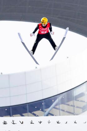 OLYMPICS - Winter Olympic Games, Olympische Spiele, Olympia, OS Beijing 2022 ZHANGJIAKOU,CHINA,04.FEB.22 - OLYMPICS, NORDIC SKIING, Ski jumping, Skispringen, Ski, nordisch - Winter Olympic Games Beijing 2022, preview, normal hill, men, training. Image shows Daniel Tschofenig (AUT).  GEPAxpictures xPatrickxSteiner