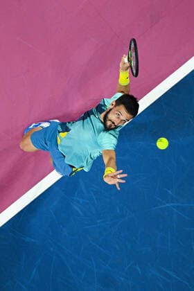 Damir Dzumhur (Bih) TENNIS : Open Sud de France 2022 - Montpellier - 04 02 2022 JBAutissier Panoramic 