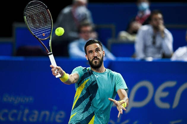 Damir Dzumhur (Bih) TENNIS : Open Sud de France 2022 - Montpellier - 04 02 2022 JBAutissier Panoramic 