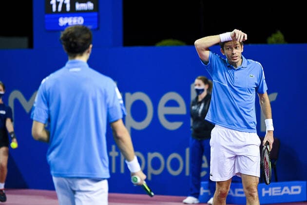 Pierre Hugues Herbert (Fra) Nicolas Mahut (Fra) TENNIS : Open Sud de France 2022 - Montpellier - 04 02 2022 JBAutissier Panoramic 