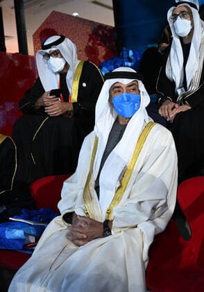 (220204) -- BEIJING, Feb. 4, 2022 -- Crown Prince of Abu Dhabi of the United Arab Emirates Sheikh Mohammed bin Zayed Al Nahyan looks on during the opening ceremony of the 24th Olympic Winter games, Winterspiele,Spiele, Summer games at the National Stadium in Beijing, capital of China, Feb. 4, 2022. ) (BEIJING2022)CHINA-BEIJING-OLYMPIC WINTER GAMES-OPENING CEREMONY (CN) MaxNing 