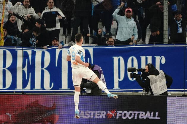 Joie- Arkadiusz Milik (Olympique de Marseille) FOOTBALL : Olympique de Marseille vs SCO Angers - Ligue 1 Uber Eats - Marseille - 04 02 2022 NorbertScanella Panoramic 
