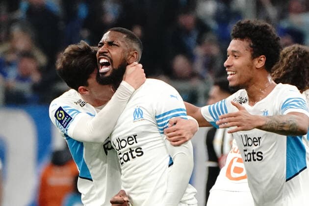 Joie - Gerson Santos Da Silva (Olympique de Marseille) - Boubacar Kamara (Olympique de Marseille) FOOTBALL : Olympique de Marseille vs SCO Angers - Ligue 1 Uber Eats - Marseille - 04 02 2022 NorbertScanella Panoramic 