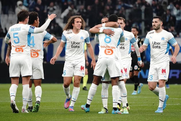 Joie - Gerson Santos Da Silva (Olympique de Marseille) - Dimitri Payet (Olympique de Marseille) FOOTBALL : Olympique de Marseille vs SCO Angers - Ligue 1 Uber Eats - Marseille - 04 02 2022 NorbertScanella Panoramic 