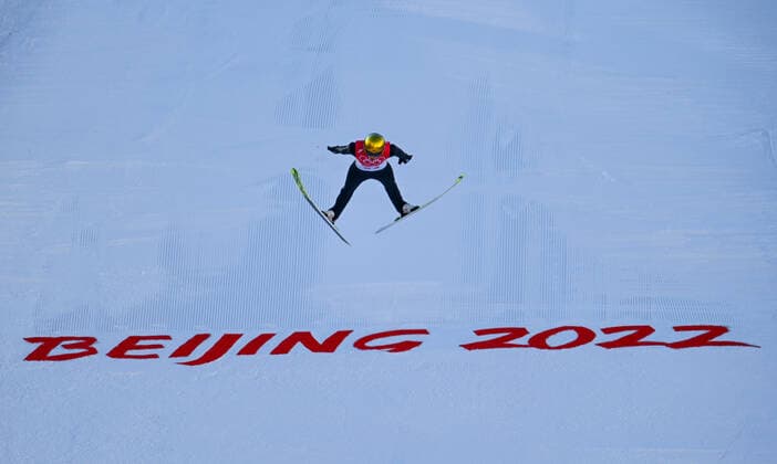 (220205) -- ZHANGJIAKOU, Feb. 5, 2022 -- Karl Geiger of Germany competes during the Ski jumping, Skispringen, Ski, nordisch men s normal hill individual qualification at the National Ski Jumping Centre in Zhangjiakou, north China s Hebei Province, Feb. 5, 2022. ) (BEIJING2022)CHINA-ZHANGJIAKOU-SKI JUMPING-MEN S NORMAL HILL INDIVIDUAL-QUALIFICATION (CN) FengxKaihua 