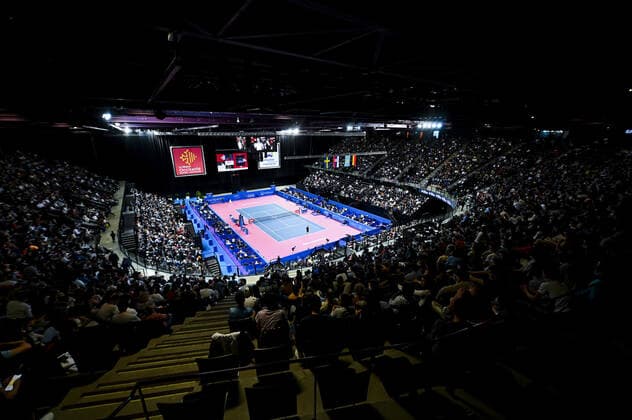 Sport Bilder des Tages Vue Generale du Court Central Patrice Dominguez TENNIS : Open Sud de France 2022 - Montpellier - 05 02 2022 JBAutissier Panoramic 