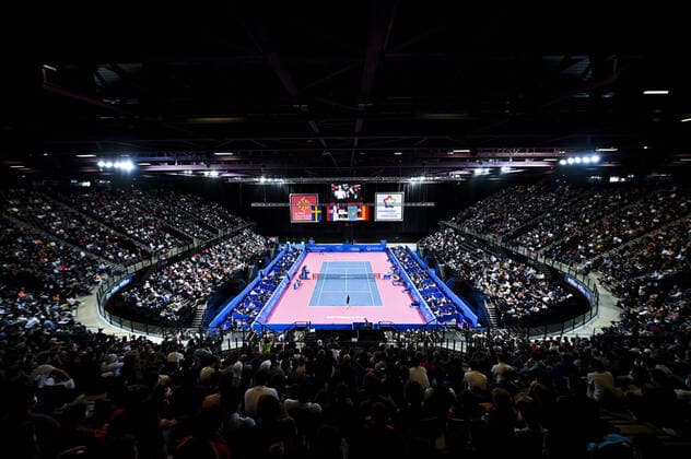 Vue Generale du Court Central Patrice Dominguez TENNIS : Open Sud de France 2022 - Montpellier - 05 02 2022 JBAutissier Panoramic 