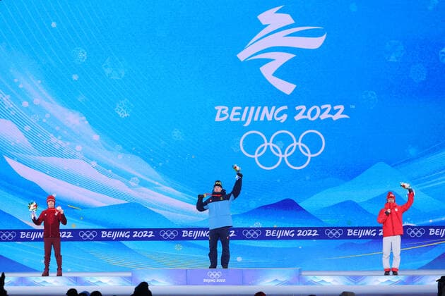 (L-R) Mikael Kingsbury (CAN), Walter Wallberg (SWE), Ikuma Horishima (JPN), FEBRUARY 6, 2022 - Freestyle Skiing : Men s Moguls Medal Ceremony during the Beijing 2022 Olympic Winter games, Winterspiele,Spiele, Summer games at Zhangjiakou Medal Plaza in Zhangjiakou, Hebei, China.  (180020607)