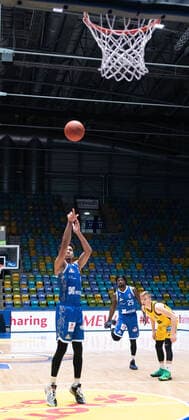 06.02.2022, xsltx, Basketball BBL Bundesliga, Frankfurt Skyliners - MHP Riesen Ludwigsburg emspor, v.l. Freiwurf Brancou Badio - Point Guard (Fraport Skyliners) (DFL DFB REGULATIONS PROHIBIT ANY USE OF PHOTOGRAPHS as IMAGE SEQUENCES and or QUASI-VIDEO) Frankfurt am Main