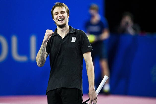 Alexander Bublik (Kaz) TENNIS : Open Sud de France 2022 Finale simple messieurs - Montpellier - 06 02 2022 JBAutissier Panoramic 