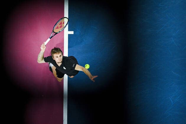 Alexander Bublik (Kaz) TENNIS : Open Sud de France 2022 Finale simple messieurs - Montpellier - 06 02 2022 JBAutissier Panoramic 
