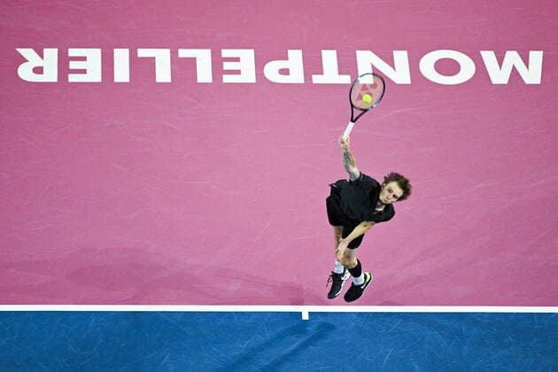 Alexander Bublik (Kaz) TENNIS : Open Sud de France 2022 Finale simple messieurs - Montpellier - 06 02 2022 JBAutissier Panoramic 