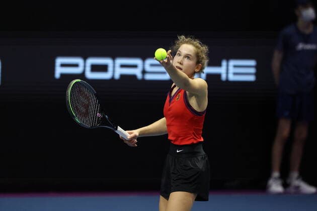 February 7, 2022, St. Peterburg, Russia: Erika Andreeva of Russia in action during the St. Petersburg Ladies Trophy 2022 tennis tournament against Jule Niemeier of Germany..Final score; Erika Andreeva 1:2 Jule Niemeier. St. Peterburg Russia - ZUMAs197 20220207_zaa_s197_038 Copyright: xMaksimxKonstantinovx