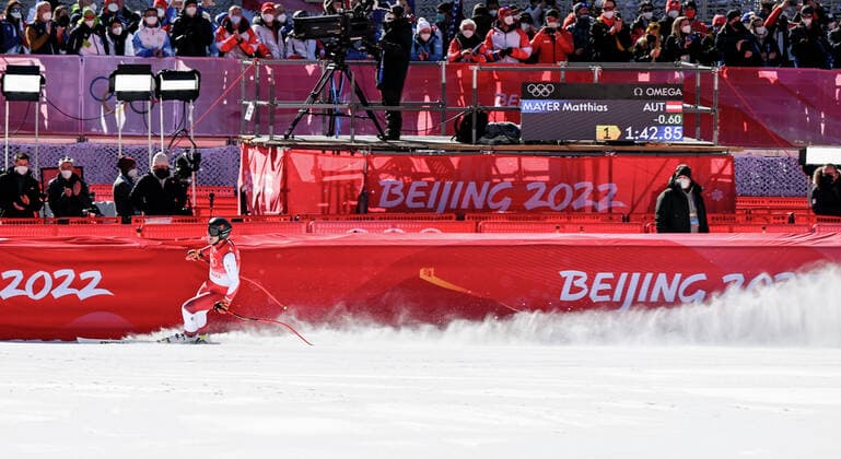 (220207) -- BEIJING, Feb. 7, 2022 -- Matthias Mayer of Austria reacts after the Alpine Skiing Men s Downhill at the National Alpine Skiing Centre in Yanqing District, Beijing, capital of China, Feb. 7, 2022. ) (BEIJING2022) CHINA-BEIJING-OLYMPIC Winter games, Winterspiele,Spiele, Summer games ALPINE SKIING-MEN S DOWNHILL (CN) LianxZhen 