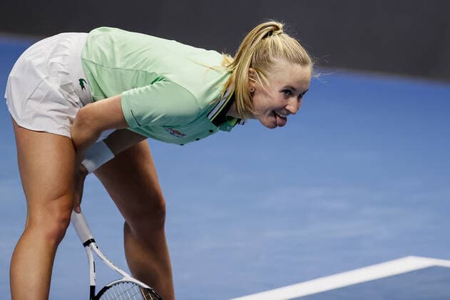 St. Petersburg Ladies Trophy 2022 - Day One Jil Teichmann of Switzerland reacts during the women s singles Round of 32 match of the WTA, Tennis Damen 500 St. Petersburg Ladies Trophy 2022 International Tennis Tournament against Anett Kontaveit of Estonia on February 7, 2022 at the Sibur Arena in Saint Petersburg, Russia. Saint Petersburg Russia  Copyright: xMikexKireevx originalFilename:kireev-stpeters220207_npvHf.jpg