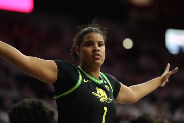 TUCSON, AZ - FEBRUARY 04: University of Oregon Ducks forward Nyara Sabally 1, during a Pac-12 basketball game between the Oregon Ducks and the Arizona Wildcats on February 4, 2022 at McKale Center in Tucson, Arizona. (Photo by Christopher Hook Icon Sportswire) COLLEGE BASKETBALL: FEB 04 Women s - Oregon at Arizona Icon22020442