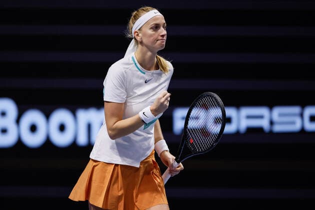 St. Petersburg Ladies Trophy 2022 - Day Two Petra Kvitova of Czech Republic celebrates victory over Jule Niemeier of Germany during the women s singles Round of 32 match of the WTA, Tennis Damen 500 St. Petersburg Ladies Trophy 2022 International Tennis Tournament on February 8, 2022 at the Sibur Arena in Saint Petersburg, Russia. Saint Petersburg Russia  Copyright: xMikexKireevx originalFilename:kireev-stpeters220208_np4Jy.jpg