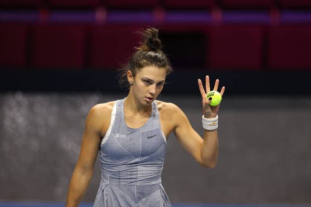February 8, 2022, Saint Petersburg, Russia: Jaqueline Cristian of Romania seen during the St. Petersburg Ladies Trophy 2022 tennis tournament against Bernarda Pera of USA..Final score; Jaqueline Cristian 2:0 Bernarda Pera. Saint Petersburg Russia - ZUMAs197 20220208_zaa_s197_052 Copyright: xMaksimxKonstantinovx