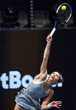Russia Tennis St. Petersburg Ladies Trophy 8108265 08.02.2022 Romania s Jaqueline Cristian returns the ball to Bernarda Pera, of the United States, during a women s singles match at the St. Petersburg Ladies Trophy 2022 tennis tournament in St.Petersburg, Russia. Alexei Danichev Sputnik St. Petersburg Russia  Copyright: xAlexeixDanichevx