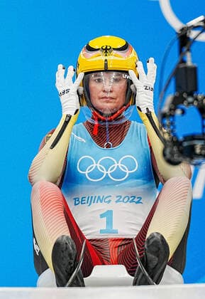 (220208) -- BEIJING, Feb. 8, 2022 -- Natalie Geisenberger of Germany prepares to start during women s singles run of luge event at the Yanqing National Sliding Centre in Yanqing district of Beijing, capital of China, Feb. 8, 2022. ) (BEIJING2022)CHINA-BEIJING-YANQING-OLYMPIC Winter games, Winterspiele,Spiele, Summer games LUGE-WOMEN S SINGLES (CN) JiangxWenyao 