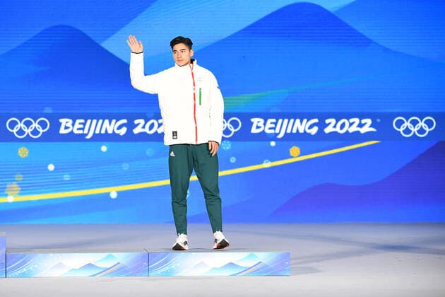 BEIJING, CHINA - FEBRUARY 08: Bronze medallist Shaoang Liu of Team Hungary poses during the Men s 1000m Speed skating, Eisschnelllauf medal ceremony on Day 4 of the Beijing 2022 Winter Olympic Games, Olympische Spiele, Olympia, OS at Beijing Medal Plaza on February 8, 2022 in Beijing, China.  Copyright: xVCGx CFP111368327390 