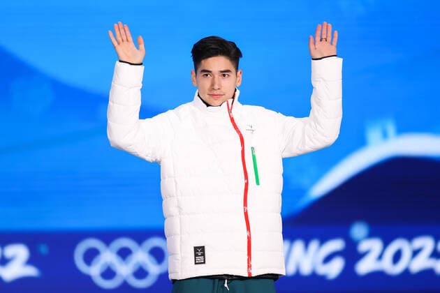 BEIJING, CHINA - FEBRUARY 08: Bronze medallist Shaoang Liu of Team Hungary poses during the Men s 1000m Speed skating, Eisschnelllauf medal ceremony on Day 4 of the Beijing 2022 Winter Olympic Games, Olympische Spiele, Olympia, OS at Beijing Medal Plaza on February 8, 2022 in Beijing, China.  Copyright: xVCGx CFP111368315346 