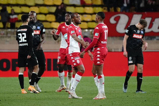 Djibril Sidibe (AS Monaco) - Jean Lucas (AS Monaco) FOOTBALL : AS Monaco vs Amiens SC - 1 4 de finale de coupe de France - Monaco - 08 02 2022 NorbertScanella Panoramic 