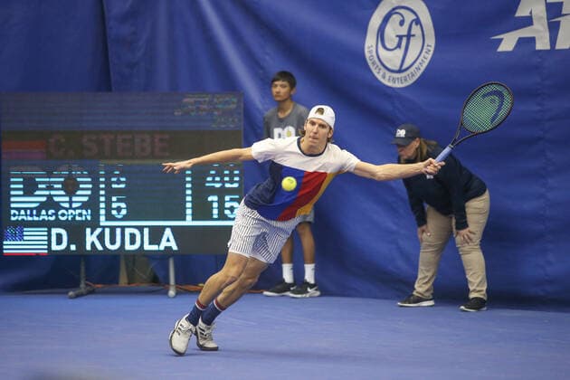 DALLAS, TX - FEBRUARY 08: Cedrik-Marcel Stebe (GER) reaches for a forehand during the Dallas Open on February 8, 2022 at the Styslinger Altec Tennis Complex in Dallas, TX. (Photo by George Walker Icon Sportswire) TENNIS: FEB 08 Dallas Open Icon22020825