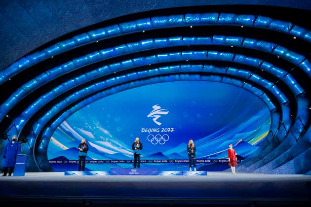 220209 Maja Dahlqvist of Sweden, Jonna Sundling of Sweden and Jessie Diggins of USA at the medal ceremony for women s cross-country skiing sprint during day 5 of the 2022 Winter Olympics on February 9, 2022 in Zhangjiakou. Photo: Jon Olav Nesvold BILDBYRAN COP 217 JE0033 skidor cross-country skiing langrenn Olympic Games, Olympische Spiele, Olympia, OS olympics winter olympics os ol olympiska spel vinter-os olympiske leker peking peking 2022 beijing 2022 beijing 2022 olympic games beijing 2022 winter olympic games peking-os beijing-ol vinter-ol 5 bbeng medaljeseremoni medaljceremoni medal ceremony jubel Copyright: JONxOLAVxNESVOLD BB220209JE076