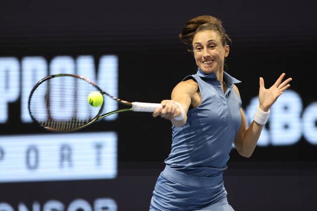 February 9, 2022, Saint Petersburg, Russia: Petra Martic of Croatia play against Elise Mertens of Belgium during the St.Petersburg Ladies Trophy 2022 tennis tournament..Final score: Saint Petersburg Russia - ZUMAs197 20220209_zaa_s197_144 Copyright: xMaksimxKonstantinovx