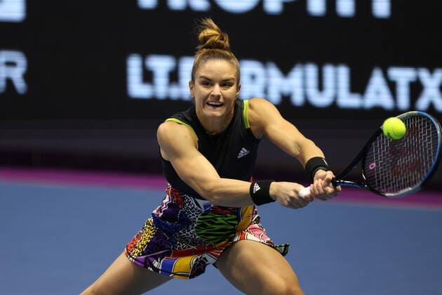 February 9, 2022, Saint Petersburg, Russia: Maria Sakkari of Greece plays against Ekaterina Alexandrova of Russia during the St. Petersburg Ladies Trophy 2022 tennis tournament..Final score: Saint Petersburg Russia - ZUMAs197 20220209_zaa_s197_212 Copyright: xMaksimxKonstantinovx