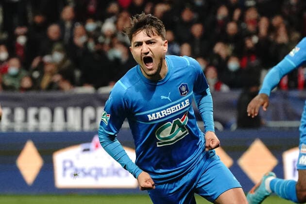 Joie - Cengiz Under (Olympique de Marseille) FOOTBALL : OGC Nice vs Marseille - 1 4 de finale de coupe de France - Nice - 09 02 2022 NorbertScanella Panoramic 