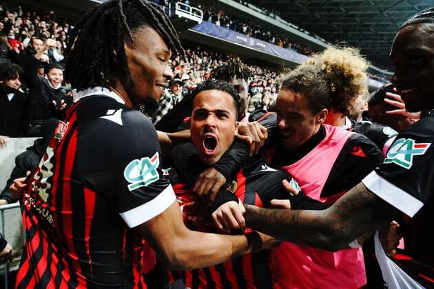 Sport Bilder des Tages Joie - Justin Kluivert (OGC Nice) FOOTBALL : OGC Nice vs Marseille - 1 4 de finale de coupe de France - Nice - 09 02 2022 NorbertScanella Panoramic 