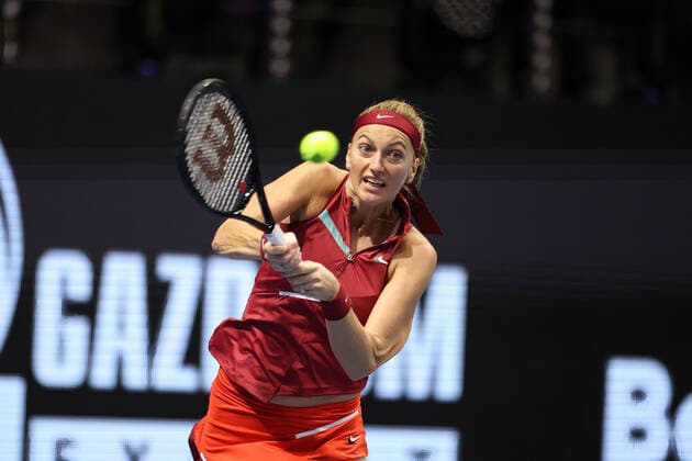 February 10, 2022, Saint Petersburg, Russia: Petra Kvitova of Chezh Republic play against Irina-Camelia Begu of Romania during the St.Petersburg Ladies Trophy 2022 tennis tournament..Final score: Saint Petersburg Russia - ZUMAs197 20220210_zaa_s197_004 Copyright: xMaksimxKonstantinovx