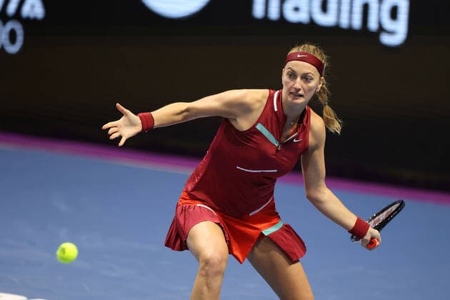 February 10, 2022, Saint Petersburg, Russia: Petra Kvitova of Chezh Republic play against Irina-Camelia Begu of Romania during the St.Petersburg Ladies Trophy 2022 tennis tournament..Final score: Saint Petersburg Russia - ZUMAs197 20220210_zaa_s197_021 Copyright: xMaksimxKonstantinovx