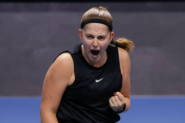 St. Petersburg Ladies Trophy 2022 - Day Four Jelena Ostapenko of Latvia celebrates victory over Andrea Petkovic of Germany during the women s singles Round of 16 match of the WTA, Tennis Damen 500 St. Petersburg Ladies Trophy 2022 International Tennis Tournament on February 10, 2022 at the Sibur Arena in Saint Petersburg, Russia. Saint Petersburg Russia  Copyright: xMikexKireevx originalFilename:kireev-stpeters220210_npvFc.jpg