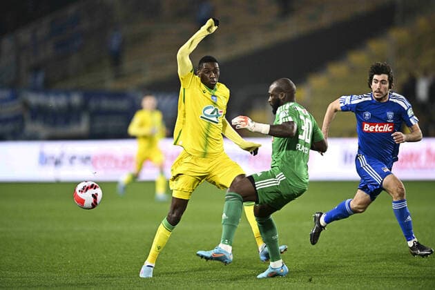Randal Kolo Muani (Nantes) vs Johny Placide (Bastia) FOOTBALL : FC Nantes vs SC Bastia - Coupe de France - 10 02 2022 JBAutissier Panoramic 
