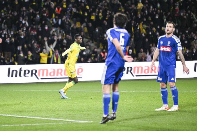 Fußball, Coupe de France, FC Nantes - SC Bastia Joie des joueurs de Nantes apres le but de Randal Kolo Muani (Nantes) FOOTBALL : FC Nantes vs SC Bastia - Coupe de France - 10 02 2022 JBAutissier Panoramic 