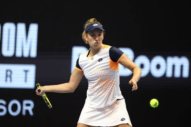 February 11, 2022, Saint Petersburg, Russia: Elise Mertens of Belgium plays against Maria Sakkari of Greece during the St. Petersburg Ladies Trophy 2022 tennis tournament..Final score: Saint Petersburg Russia - ZUMAs197 20220211_zaa_s197_043 Copyright: xMaksimxKonstantinovx