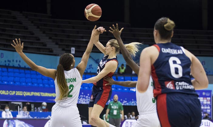 Marine Johannes of France BASKET BALL FEMININ : Nigeria vs France - FIBA Tournoi qualificatif Mondial - Belgrade - 11 02 2022 NikolaKrstic Panoramic 