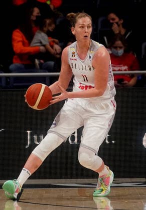 Belgium s Emma Meesseman pictured in action during a basketball match between the Belgian Cats and the United States, a qualifier for the World Cup later this year, at Washington D.C. in the United States, Friday 11 February 2022. The Cats will be playing two World Cup qualifiers in Washington DC, US, and one in Santo Domingo, Dominican Republic. TONYxQUINN  x9089544x