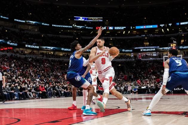 United Center Nikola Vucevic 9, Chicago Bulls in action during the game on February 11, 2021 at the United Center Shaina Benhiyoun SPP National Basketball Association - Chicago Bulls vs Minnesota Timberwolves - United Center 