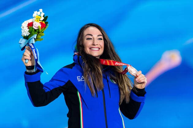 220212 Dorothea Wierer of Italy with her bronze medal at the medal ceremony for women?s biathlon 7,5 km sprint during day 8 of the 2022 Winter Olympics on February 12, 2022 in Zhangjiakou. Photo: Vegard Grott BILDBYRAN kod VG VG0239 Olympic Games, Olympische Spiele, Olympia, OS olympics winter olympics os ol olympiska spel vinter-os olympiske leker peking peking 2022 beijing 2022 beijing 2022 olympic games beijing 2022 winter olympic games peking-os beijing-ol vinter-ol bbeng medaljeseremoni medaljceremoni medal ceremony Copyright: VEGARDxGRoTT BB220212VG060