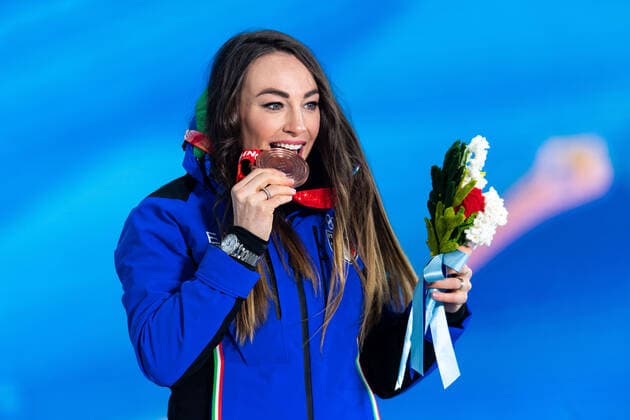 220212 Dorothea Wierer of Italy with her bronze medal at the medal ceremony for women?s biathlon 7,5 km sprint during day 8 of the 2022 Winter Olympics on February 12, 2022 in Zhangjiakou. Photo: Vegard Grott BILDBYRAN kod VG VG0239 Olympic Games, Olympische Spiele, Olympia, OS olympics winter olympics os ol olympiska spel vinter-os olympiske leker peking peking 2022 beijing 2022 beijing 2022 olympic games beijing 2022 winter olympic games peking-os beijing-ol vinter-ol bbeng medaljeseremoni medaljceremoni medal ceremony Copyright: VEGARDxGRoTT BB220212VG062