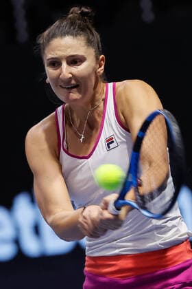 St. Petersburg Ladies Trophy 2022 - Semi-Finals Irina-Camelia Begu of Romania returns the ball to Maria Sakkari of Greece during the women s singles semifinal match of the WTA, Tennis Damen 500 St. Petersburg Ladies Trophy 2022 International Tennis Tournament on February 12, 2022 at the Sibur Arena in Saint Petersburg, Russia. Saint Petersburg Russia  Copyright: xMikexKireevx originalFilename:kireev-stpeters220212_npvz7.jpg